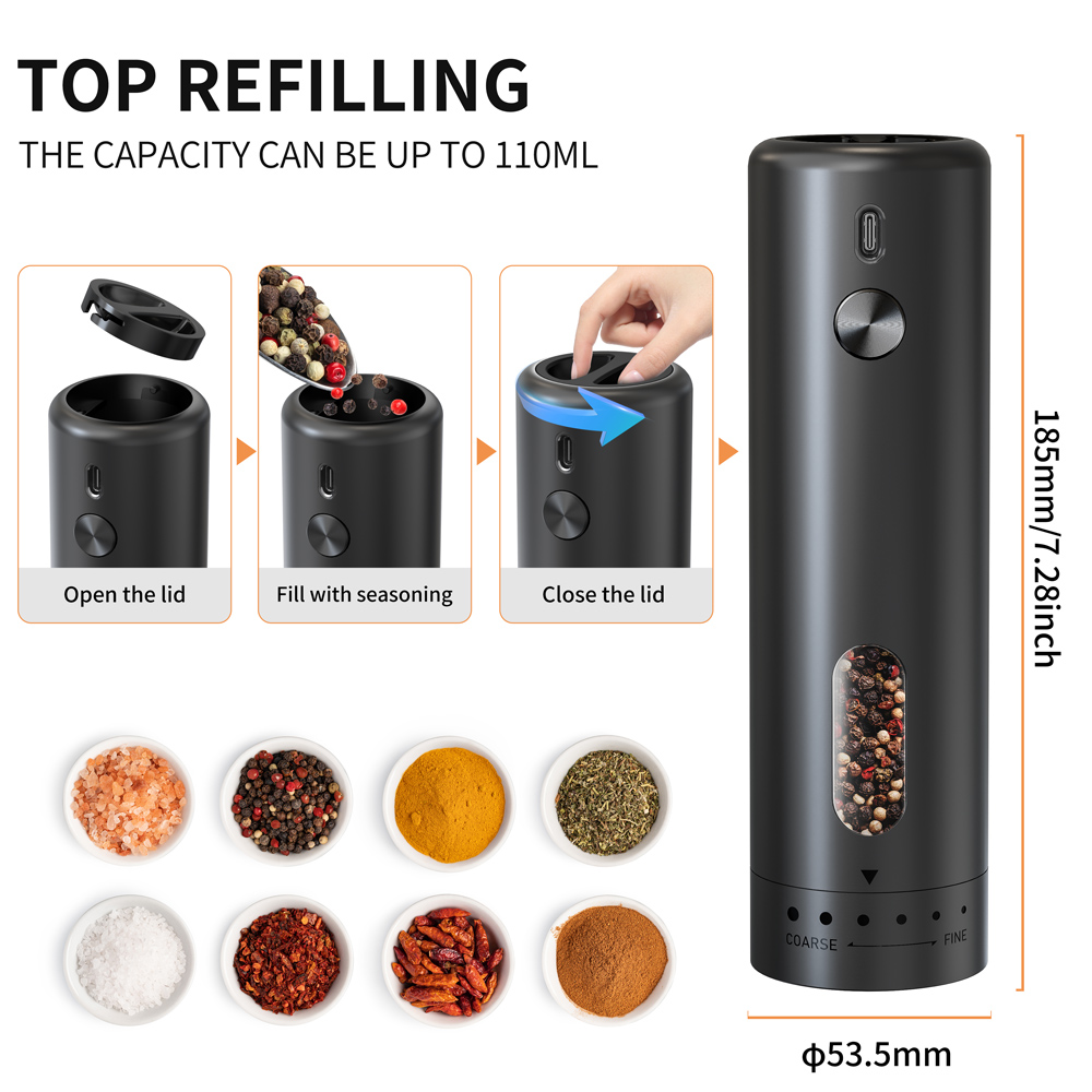 LUDKIM Electric Pepper Grinder & Salt Mill Set – Rechargeable, Adjustable Coarseness, Type-C, 40ml Each - View #3
