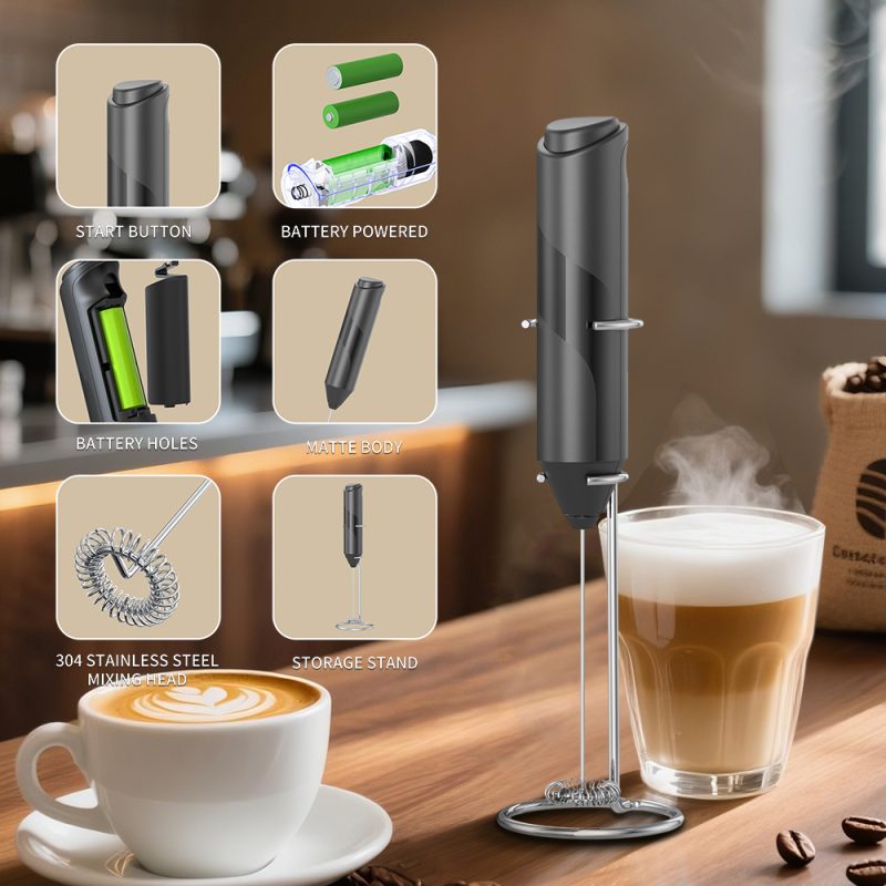 KJBQ-4-BS KLT Dark Knight Series Multiple Colors Alkaline Battery Electric Milk Frother Automatic Milk Forther Coffee Foamer Mixer Coffee Kitchen with Base - Image 18