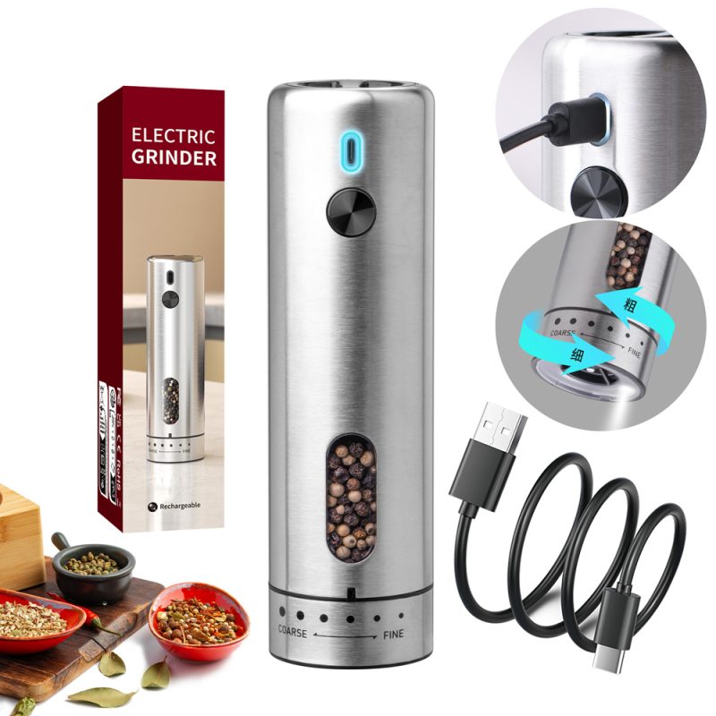 KYMQ-75A KLT New Arrival Rechargeable Stainless Steel Electric Gravity Sensing Pepper And Salt Grinder Mill with External Coarseness Adjustable Ring