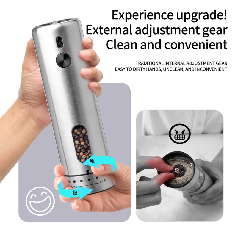 KYMQ-75A KLT New Arrival Rechargeable Stainless Steel Electric Gravity Sensing Pepper And Salt Grinder Mill with External Coarseness Adjustable Ring - Image 5