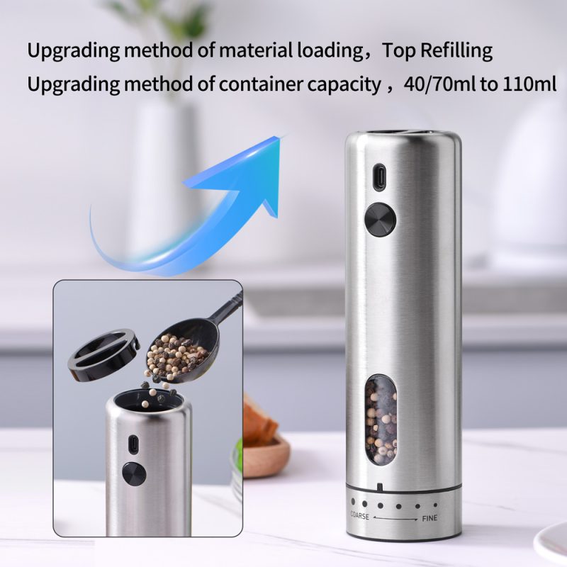 KYMQ-75A KLT New Arrival Rechargeable Stainless Steel Electric Gravity Sensing Pepper And Salt Grinder Mill with External Coarseness Adjustable Ring - Image 6