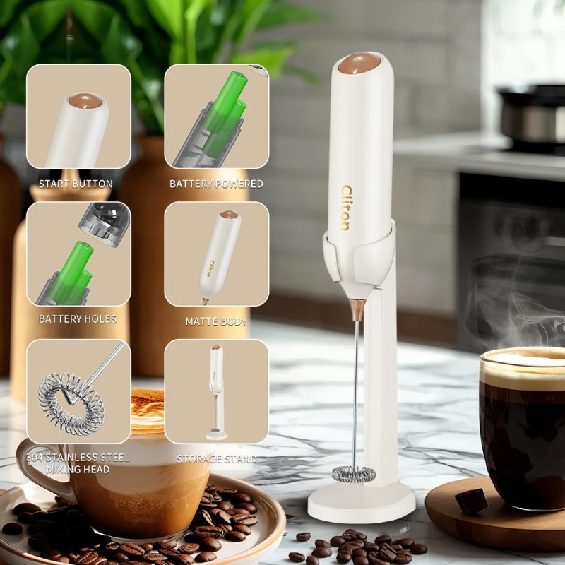 KJBQ-21-BSA7 KLT Alkaline Batteries Electric Milk Frother Automatic Milk Forther Coffee Foamer Mixer Coffee Kitchen with an Innovative Stand - Image 4