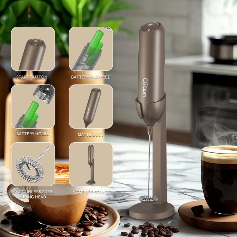 KJBQ-21-BSA7 KLT Alkaline Batteries Electric Milk Frother Automatic Milk Forther Coffee Foamer Mixer Coffee Kitchen with an Innovative Stand - Image 11