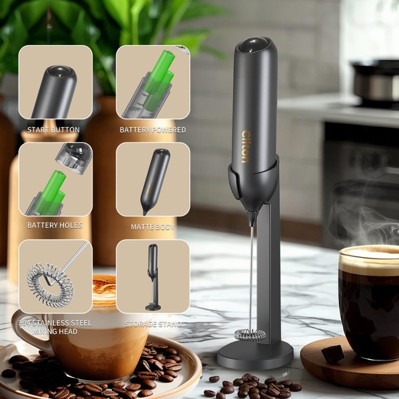 KJBQ-21-BSA7 KLT Alkaline Batteries Electric Milk Frother Automatic Milk Forther Coffee Foamer Mixer Coffee Kitchen with an Innovative Stand - Image 16