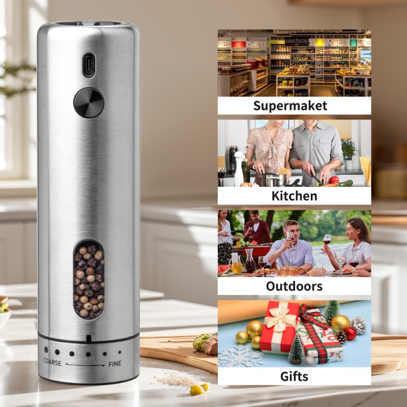 KYMQ-75A KLT New Arrival Rechargeable Stainless Steel Electric Gravity Sensing Pepper And Salt Grinder Mill with External Coarseness Adjustable Ring - Image 15