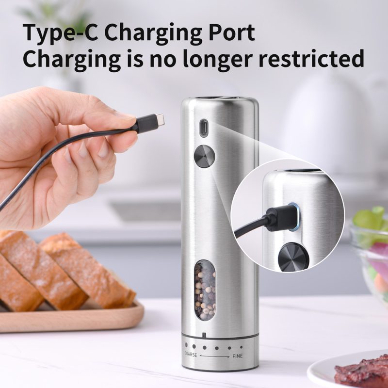 KYMQ-75A KLT New Arrival Rechargeable Stainless Steel Electric Gravity Sensing Pepper And Salt Grinder Mill with External Coarseness Adjustable Ring - Image 16