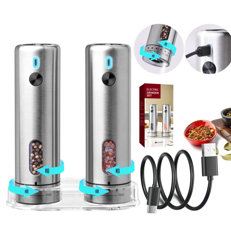 KYMQ-75A-BS KLT New Arrival Rechargeable Stainless Steel Electric Gravity Sensing Pepper And Salt Grinder Mill with External Coarseness Adjustable Ring - Image 5