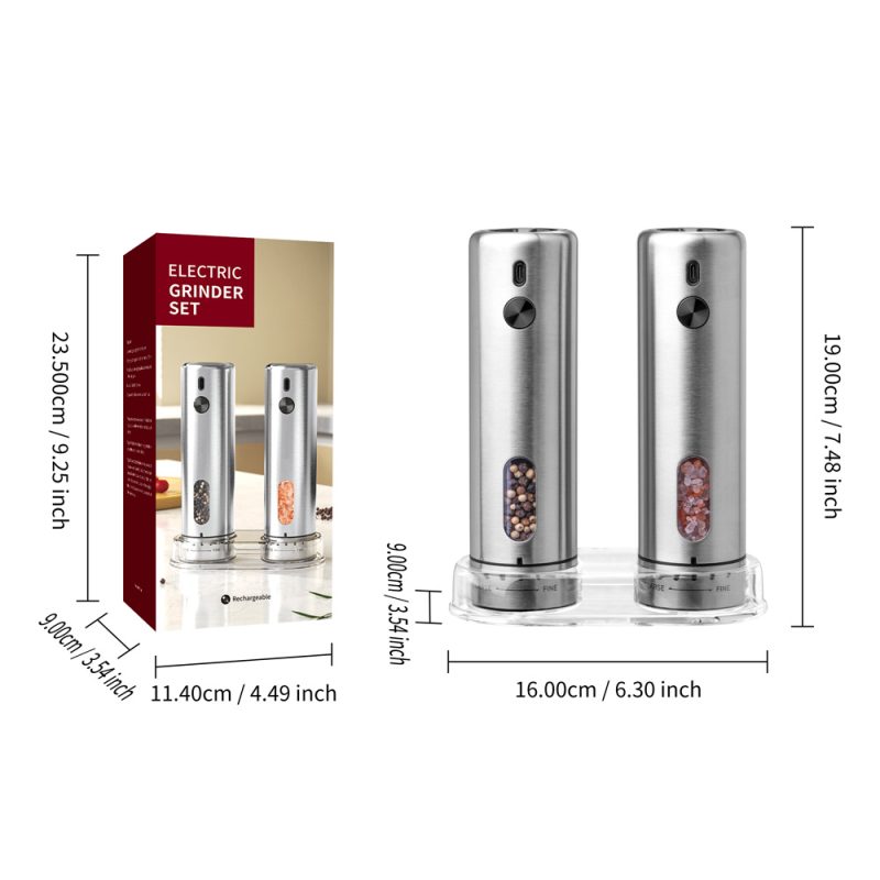 KYMQ-75A-BS KLT New Arrival Rechargeable Stainless Steel Electric Gravity Sensing Pepper And Salt Grinder Mill with External Coarseness Adjustable Ring - Image 6