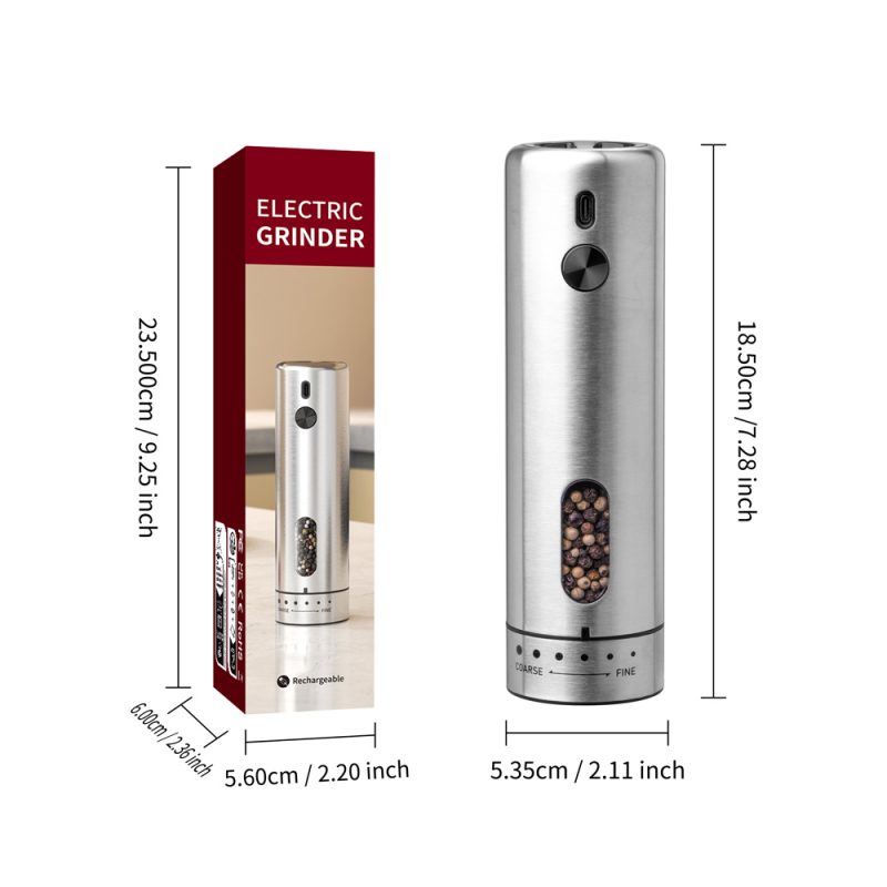 KYMQ-75A KLT New Arrival Rechargeable Stainless Steel Electric Gravity Sensing Pepper And Salt Grinder Mill with External Coarseness Adjustable Ring - Image 2