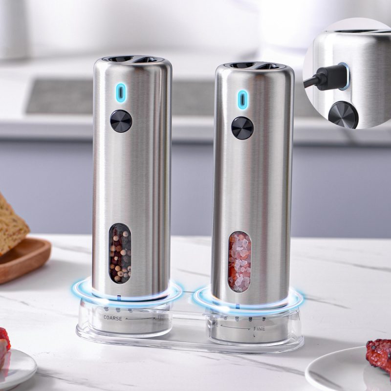 KYMQ-75A-BS KLT New Arrival Rechargeable Stainless Steel Electric Gravity Sensing Pepper And Salt Grinder Mill with External Coarseness Adjustable Ring - Image 7