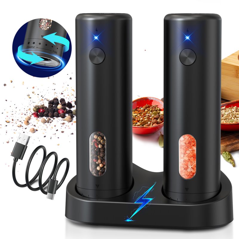 KYMQ-65C KLT New Arrival 2 pcs Base Charging Rechargeable Electric Gravity Sensing Pepper And Salt Grinder Mill with External Coarseness Adjustable Ring - Image 5