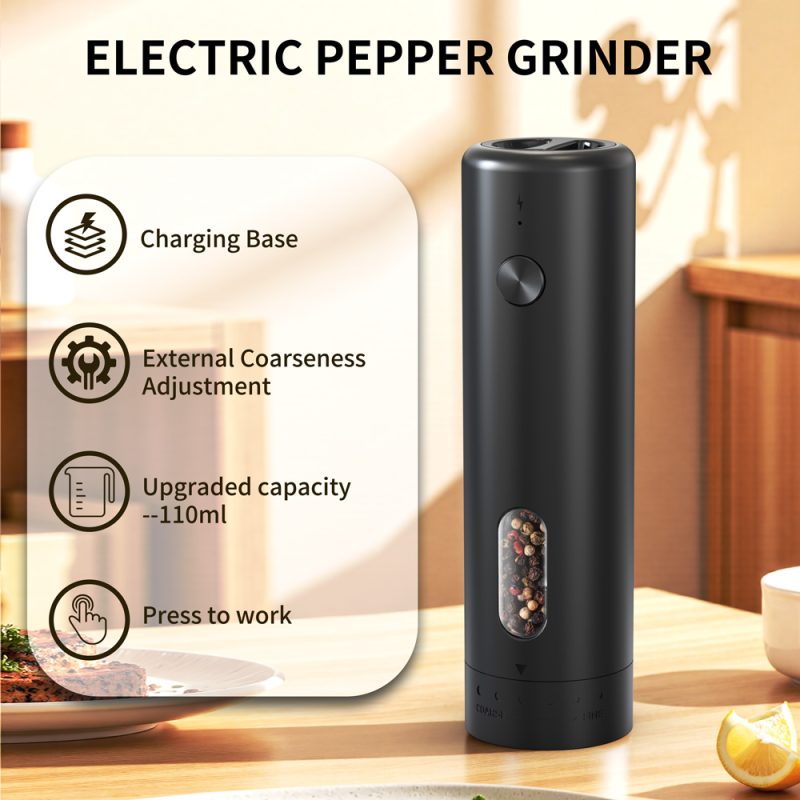 KYMQ-65C KLT New Arrival 2 pcs Base Charging Rechargeable Electric Gravity Sensing Pepper And Salt Grinder Mill with External Coarseness Adjustable Ring - Image 8