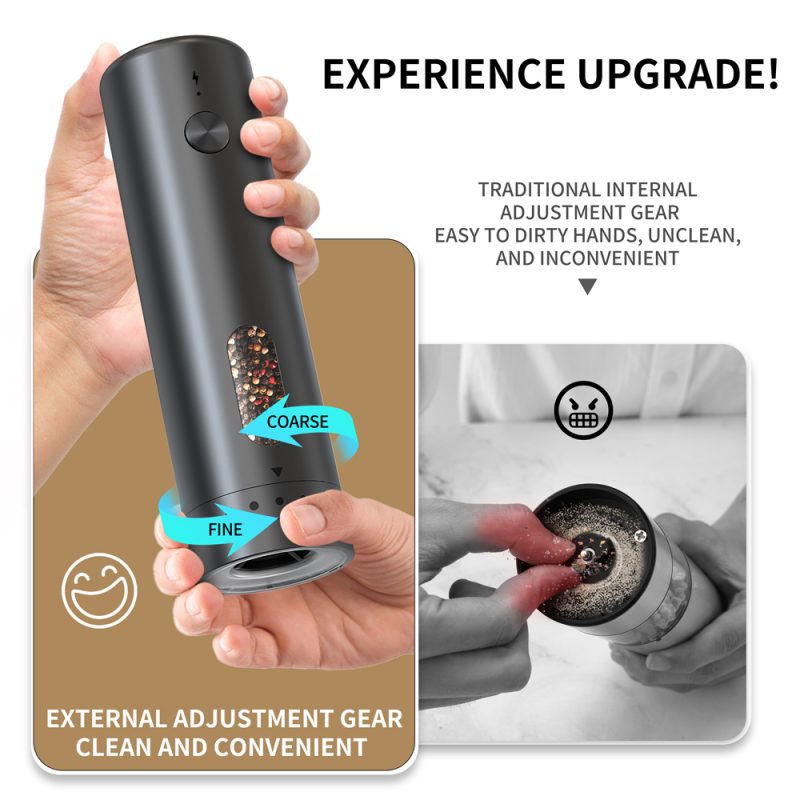 KYMQ-65C KLT New Arrival 2 pcs Base Charging Rechargeable Electric Gravity Sensing Pepper And Salt Grinder Mill with External Coarseness Adjustable Ring - Image 3