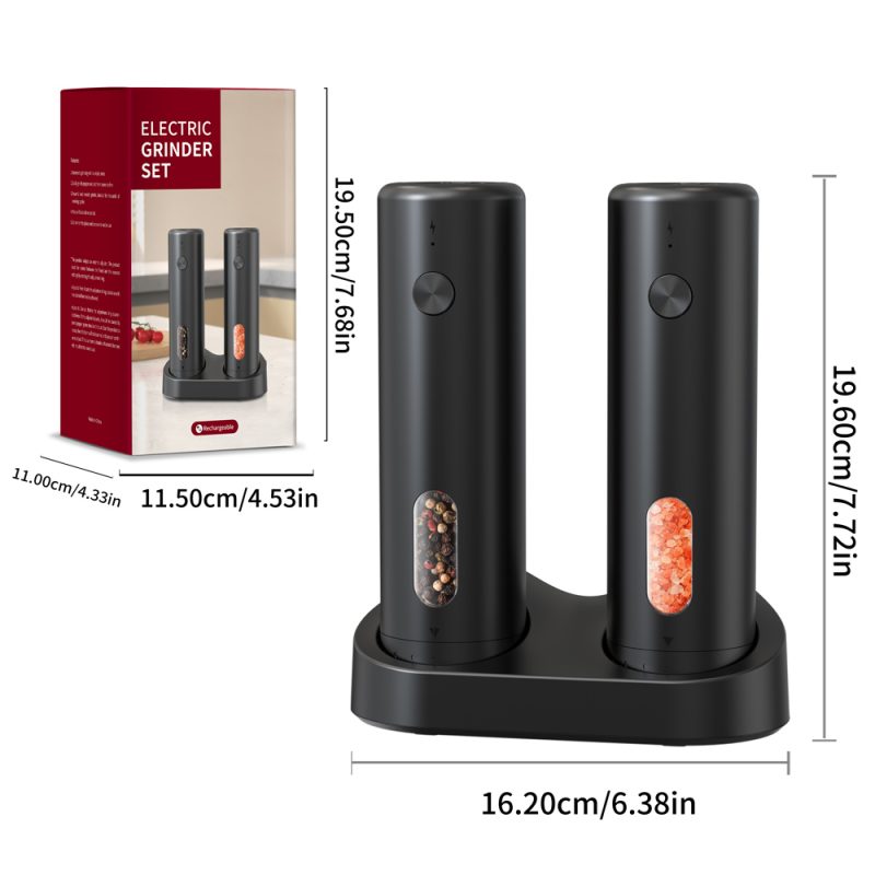 KYMQ-65C KLT New Arrival 2 pcs Base Charging Rechargeable Electric Gravity Sensing Pepper And Salt Grinder Mill with External Coarseness Adjustable Ring - Image 6