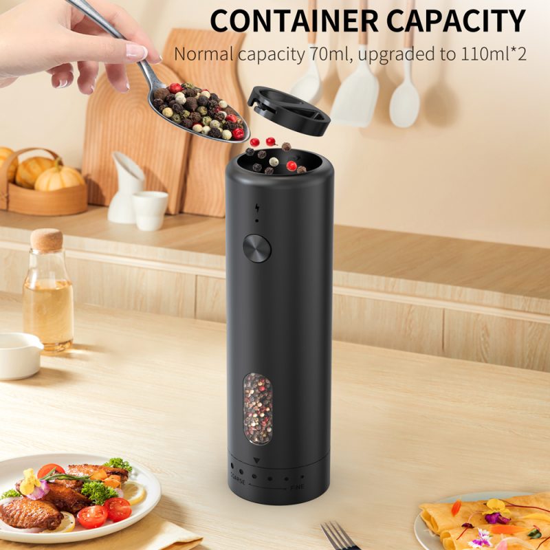 KYMQ-65C KLT New Arrival 2 pcs Base Charging Rechargeable Electric Gravity Sensing Pepper And Salt Grinder Mill with External Coarseness Adjustable Ring - Image 9