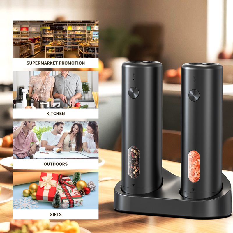 KYMQ-65C KLT New Arrival 2 pcs Base Charging Rechargeable Electric Gravity Sensing Pepper And Salt Grinder Mill with External Coarseness Adjustable Ring - Image 12