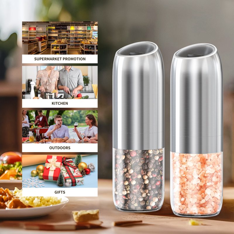 KYMQ-63B KLT New Arrival Alkaline Battery Gravity Sensing Pepper And Salt Grinder Mill Stainless Steel Casing - Image 4