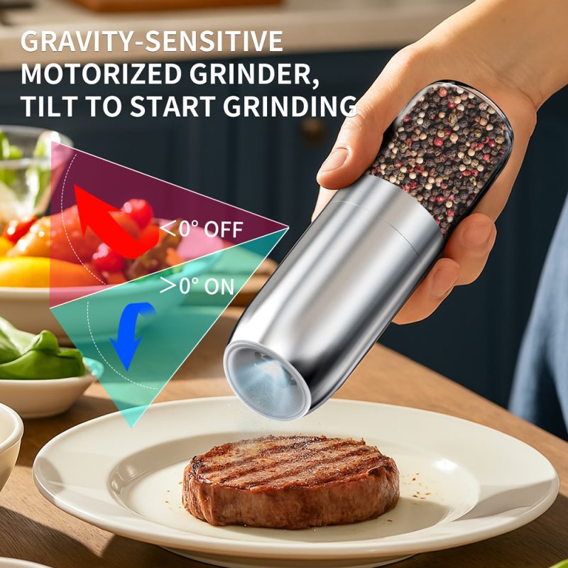KYMQ-63B KLT New Arrival Alkaline Battery Gravity Sensing Pepper And Salt Grinder Mill Stainless Steel Casing - Image 5