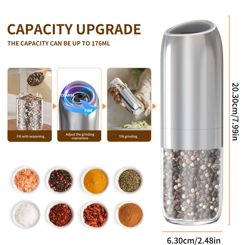 KYMQ-63B KLT New Arrival Alkaline Battery Gravity Sensing Pepper And Salt Grinder Mill Stainless Steel Casing - Image 10