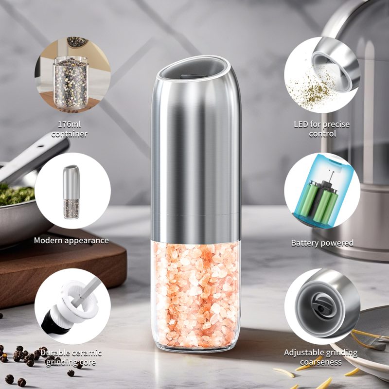 KYMQ-63B KLT New Arrival Alkaline Battery Gravity Sensing Pepper And Salt Grinder Mill Stainless Steel Casing - Image 2