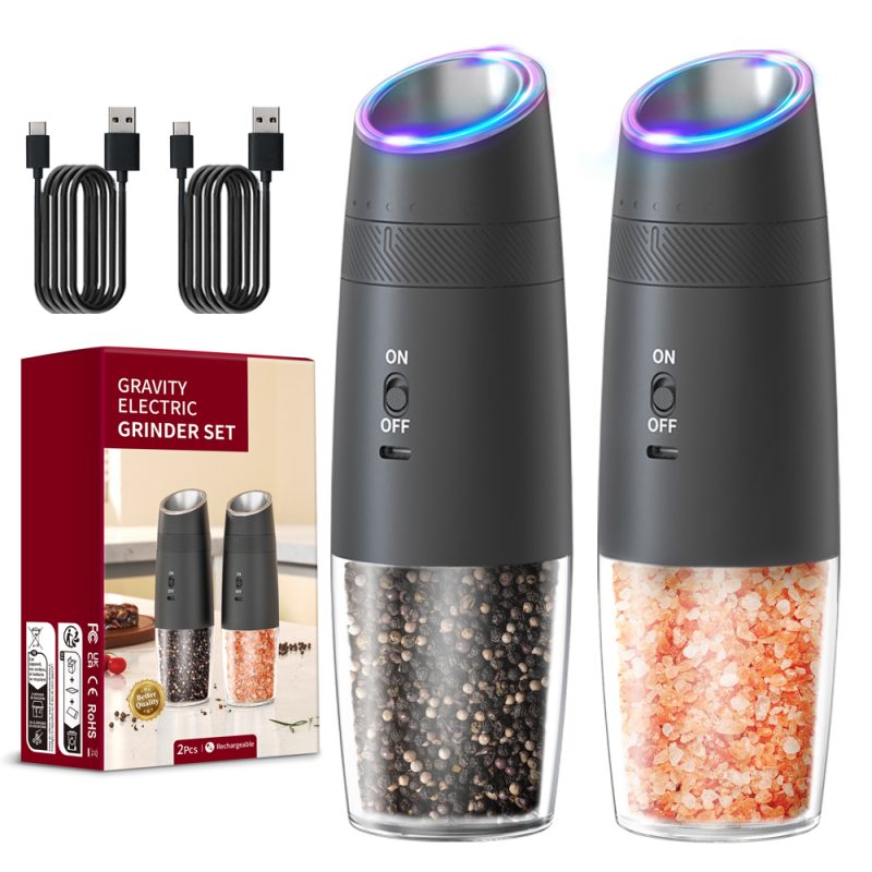 DGS-KYMQ-48A KLT New Arrival 2 pcs Rechargeable Gravity Sensing Electric Gravity Sensing Pepper And Salt Grinder Mill with External Coarseness Adjustable Ring - Image 3