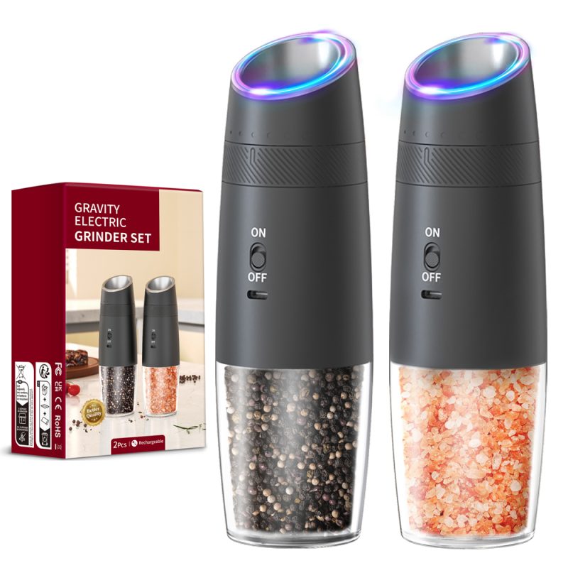 DGS-KYMQ-48A KLT New Arrival 2 pcs Rechargeable Gravity Sensing Electric Gravity Sensing Pepper And Salt Grinder Mill with External Coarseness Adjustable Ring - Image 4