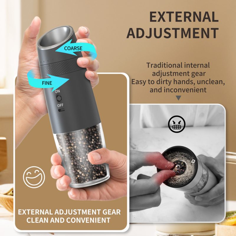 KYMQ-48A KLT New Arrival Rechargeable Gravity Sensing Electric Gravity Sensing Pepper And Salt Grinder Mill with External Coarseness Adjustable Ring - Image 13