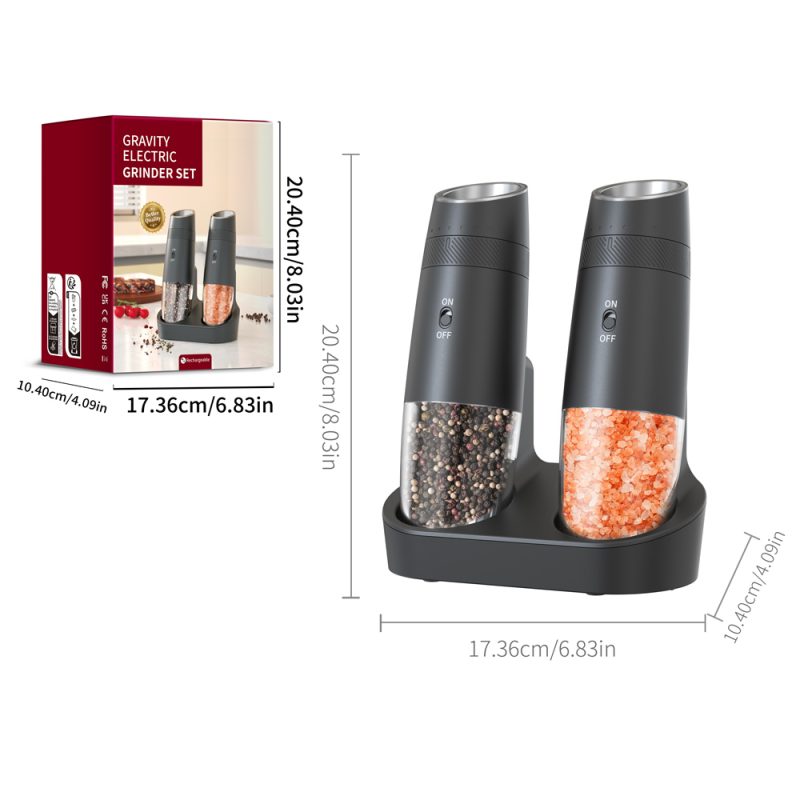 KYMQ-48C KLT New Arrival Base Charging Rechargeable Gravity Sensing Electric Gravity Sensing Pepper And Salt Grinder Mill with External Coarseness Adjustable Ring - Image 5