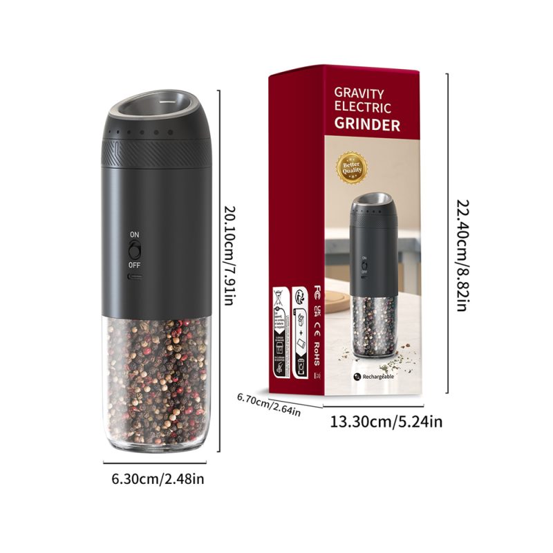 KYMQ-71A KLT New Arrival Rechargeable Electric Gravity Sensing Pepper And Salt Grinder Mill with External Coarseness Adjustable Ring - Image 9