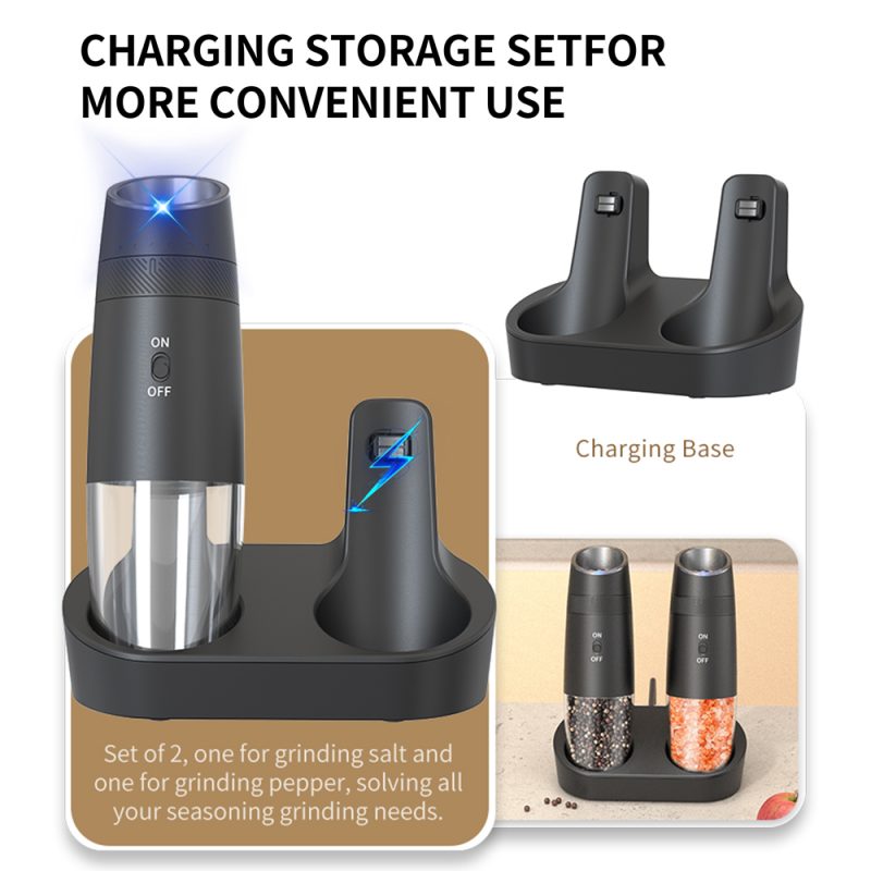 KYMQ-48C KLT New Arrival Base Charging Rechargeable Gravity Sensing Electric Gravity Sensing Pepper And Salt Grinder Mill with External Coarseness Adjustable Ring - Image 11