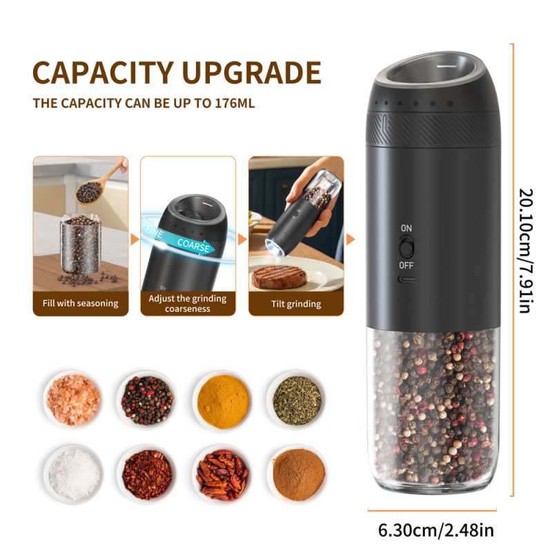 KYMQ-71A KLT New Arrival Rechargeable Electric Gravity Sensing Pepper And Salt Grinder Mill with External Coarseness Adjustable Ring - Image 12