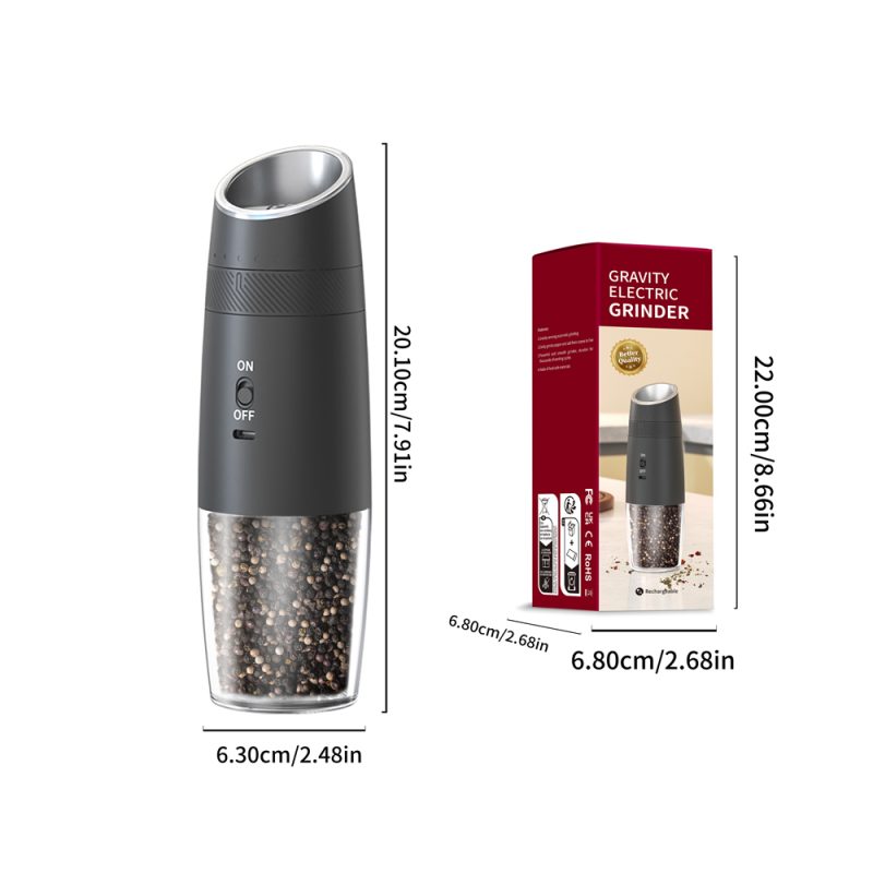 KYMQ-48A KLT New Arrival Rechargeable Gravity Sensing Electric Gravity Sensing Pepper And Salt Grinder Mill with External Coarseness Adjustable Ring - Image 8