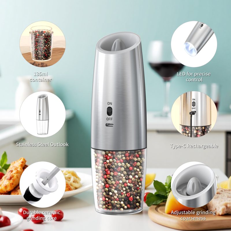 KYMQ-57A KLT Rechargeable Electric Pepper Grinder Stainless Steel Casing - Image 4