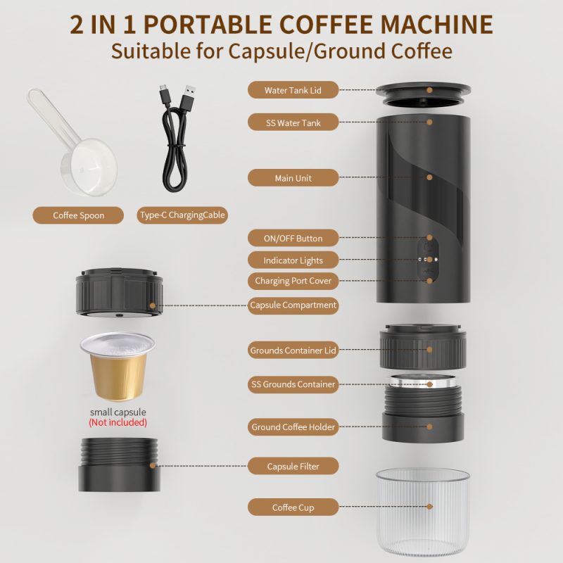 Portable Espresso Coffee Maker KFJ-1S-S1201C1 Rechargeable Electric Portable Espresso Machine Source Factory KELITONG - Image 5