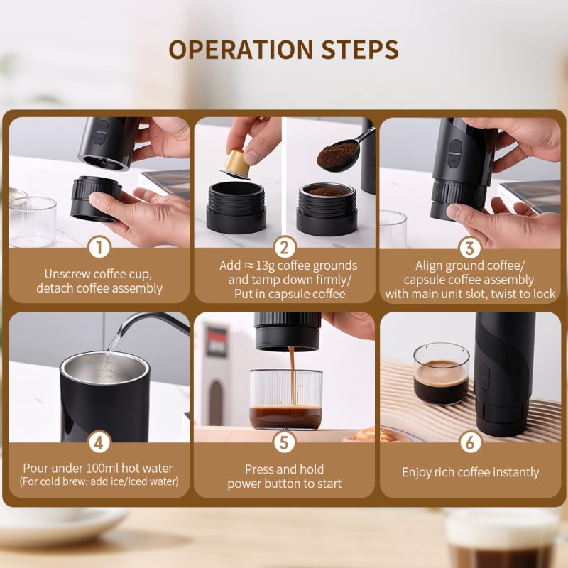 Portable Espresso Coffee Maker KFJ-1S-S1201C1 Rechargeable Electric Portable Espresso Machine Source Factory KELITONG - Image 4