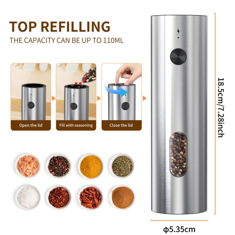 KYMQ-67C 2025 Rechargeable Salt And Pepper Grinder Set Adjustable Stainless Steel Salt And Pepper Mill - Image 5