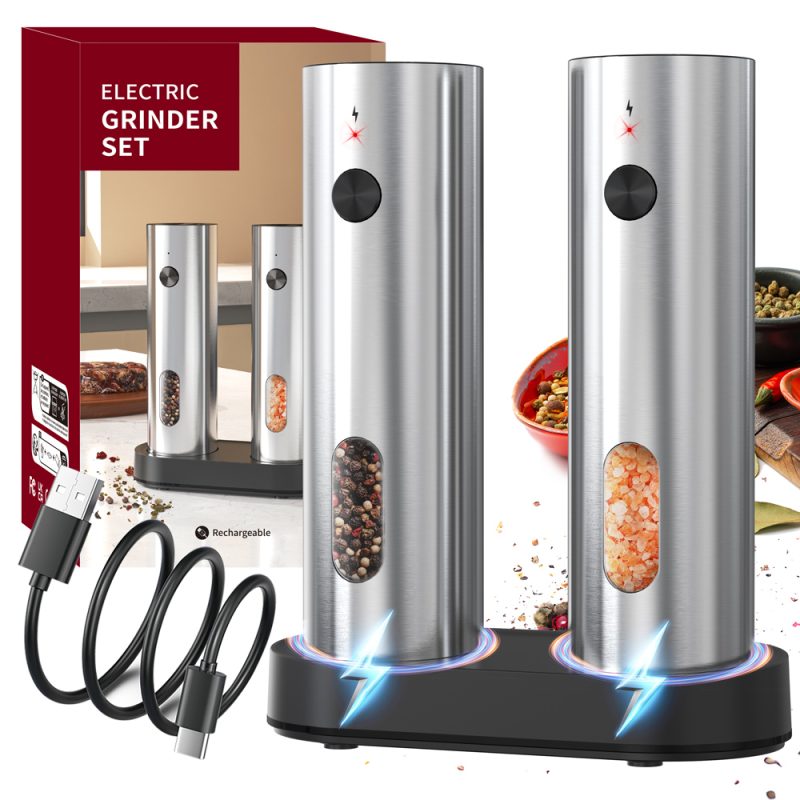 KYMQ-67C 2025 Rechargeable Salt And Pepper Grinder Set Adjustable Stainless Steel Salt And Pepper Mill