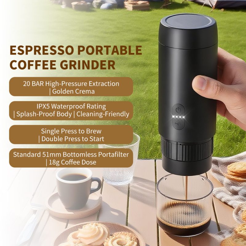 Traval Coffee Maker for Hotel Rechargeable Mini Electric Portable Coffee Machine for Car KGS-KFJ-2S-S1201C1 with Pods for Nespresso with Grinder& Milk Frother Set- KELITONG FACTORY - Image 3