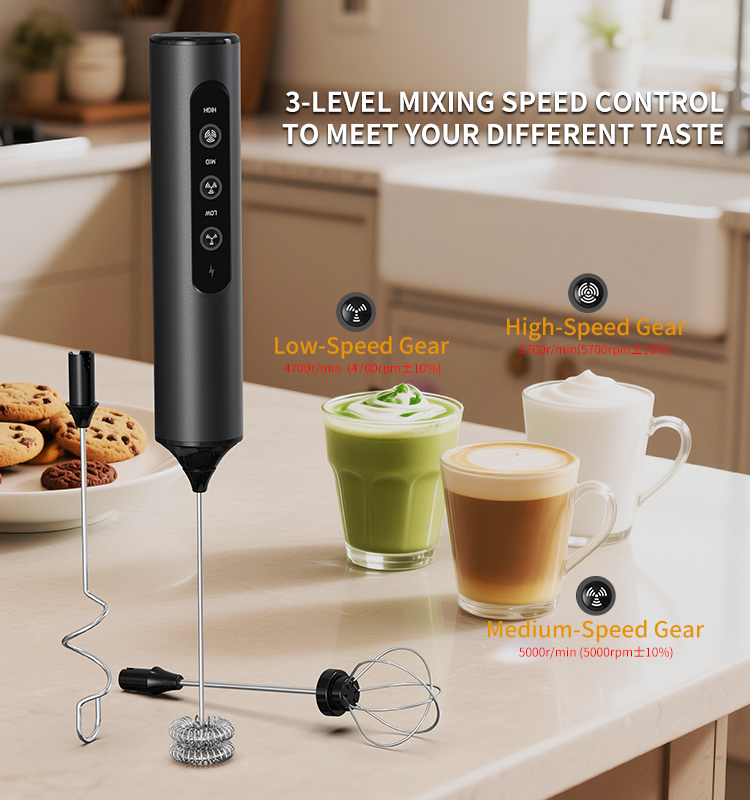 2025 Milk Frother New Arrival KJBQ-23X Rechargeable Electric Milk Frother Automatic Handheld Milk Frother Coffee Foamer Mixer Coffee 3 Gears of Speed Control - Image 9