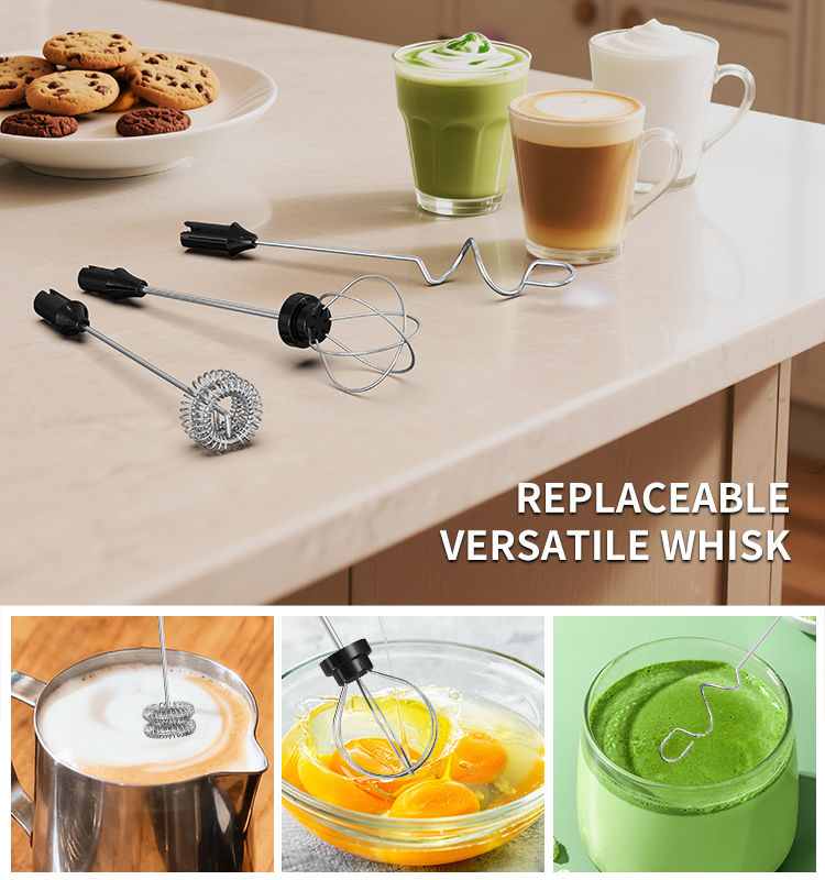 2025 Milk Frother New Arrival KJBQ-23X-BS Rechargeable Electric Milk Frother with Storage Base Automatic Handheld Milk Frother Coffee Foamer Mixer Coffee 3 Gears of Speed Control - Image 7