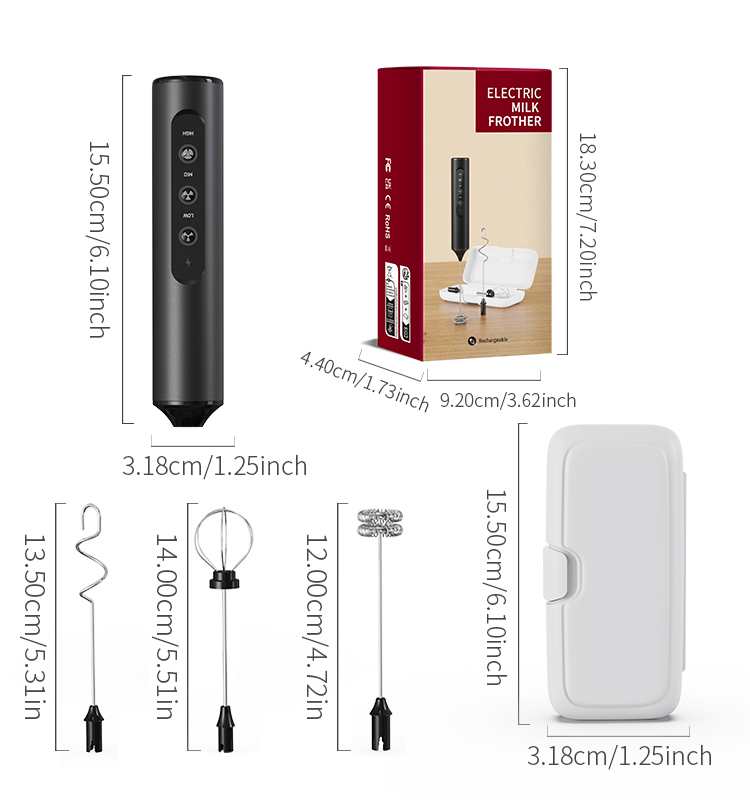 2025 Milk Frother New Arrival KJBQ-23X-BOX Portable Version Rechargeable Electric Milk Frother with Storage Base Automatic Handheld Milk Frother Coffee Foamer Mixer Coffee 3 Gears of Speed Control - Image 3