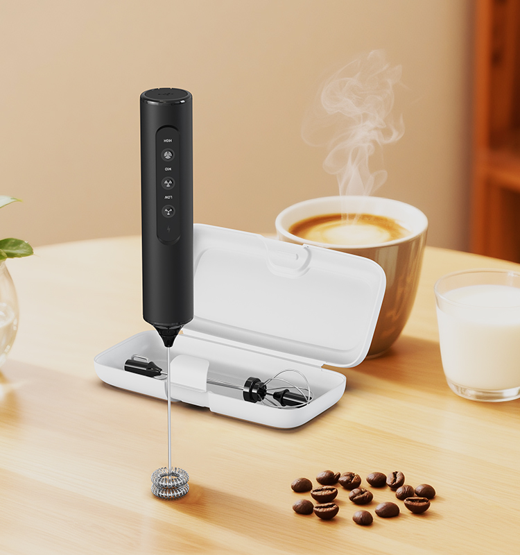 2025 Milk Frother New Arrival KJBQ-23X-BOX Portable Version Rechargeable Electric Milk Frother with Storage Base Automatic Handheld Milk Frother Coffee Foamer Mixer Coffee 3 Gears of Speed Control - Image 4