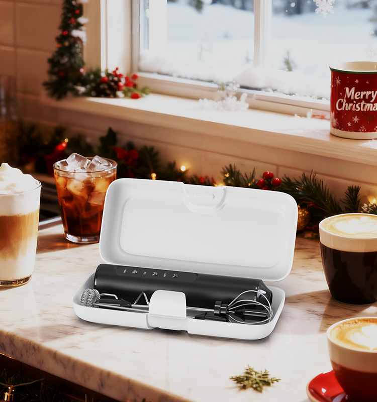 2025 Milk Frother New Arrival KJBQ-23X-BOX Portable Version Rechargeable Electric Milk Frother with Storage Base Automatic Handheld Milk Frother Coffee Foamer Mixer Coffee 3 Gears of Speed Control - Image 5