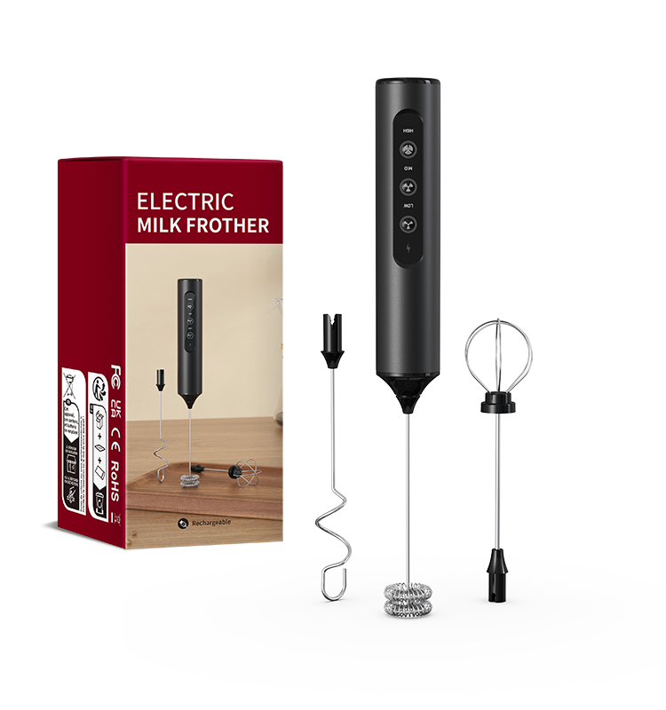 2025 Milk Frother New Arrival KJBQ-23X Rechargeable Electric Milk Frother Automatic Handheld Milk Frother Coffee Foamer Mixer Coffee 3 Gears of Speed Control