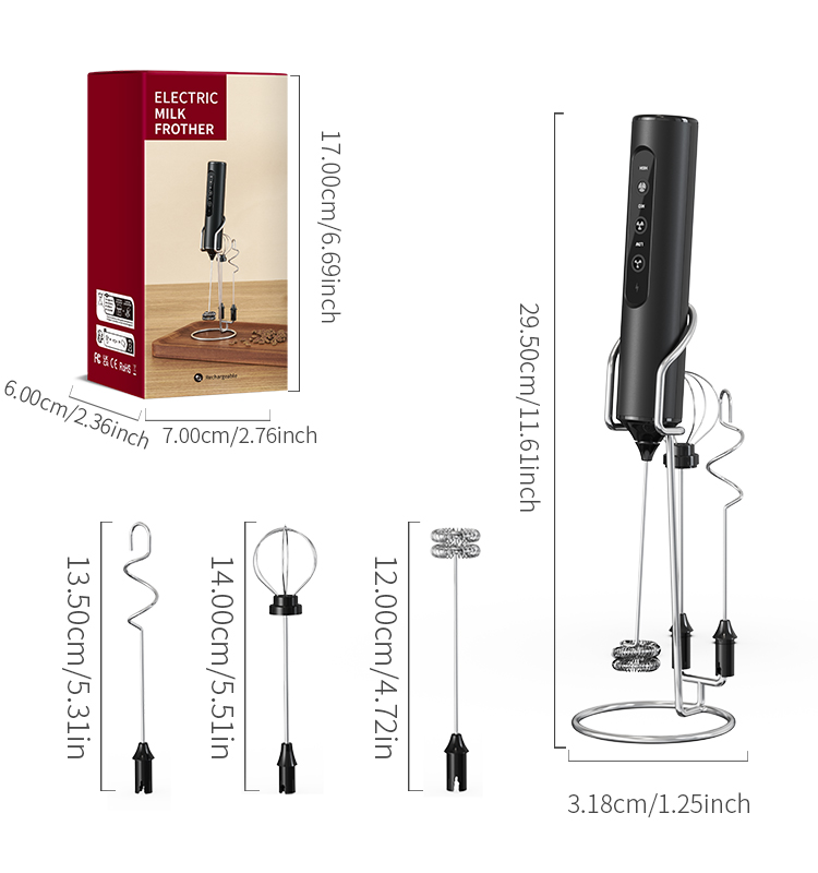 2025 Milk Frother New Arrival KJBQ-23X-BS Rechargeable Electric Milk Frother with Storage Base Automatic Handheld Milk Frother Coffee Foamer Mixer Coffee 3 Gears of Speed Control - Image 14