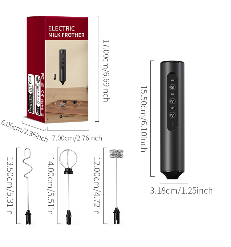 2025 Milk Frother New Arrival KJBQ-23X Rechargeable Electric Milk Frother Automatic Handheld Milk Frother Coffee Foamer Mixer Coffee 3 Gears of Speed Control - Image 14