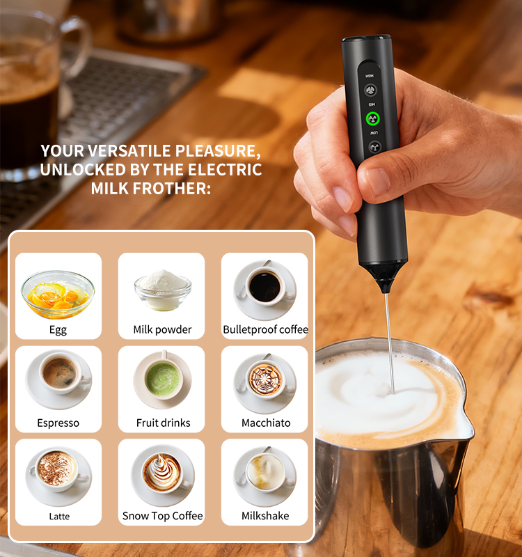 2025 Milk Frother New Arrival KJBQ-23X Rechargeable Electric Milk Frother Automatic Handheld Milk Frother Coffee Foamer Mixer Coffee 3 Gears of Speed Control - Image 13