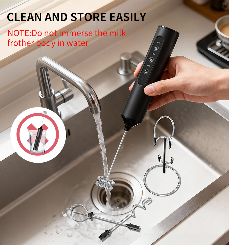 2025 Milk Frother New Arrival KJBQ-23X-BS Rechargeable Electric Milk Frother with Storage Base Automatic Handheld Milk Frother Coffee Foamer Mixer Coffee 3 Gears of Speed Control - Image 10